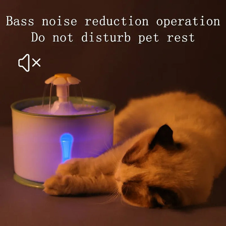 Cat water dispenser showing transparent water level window and pump