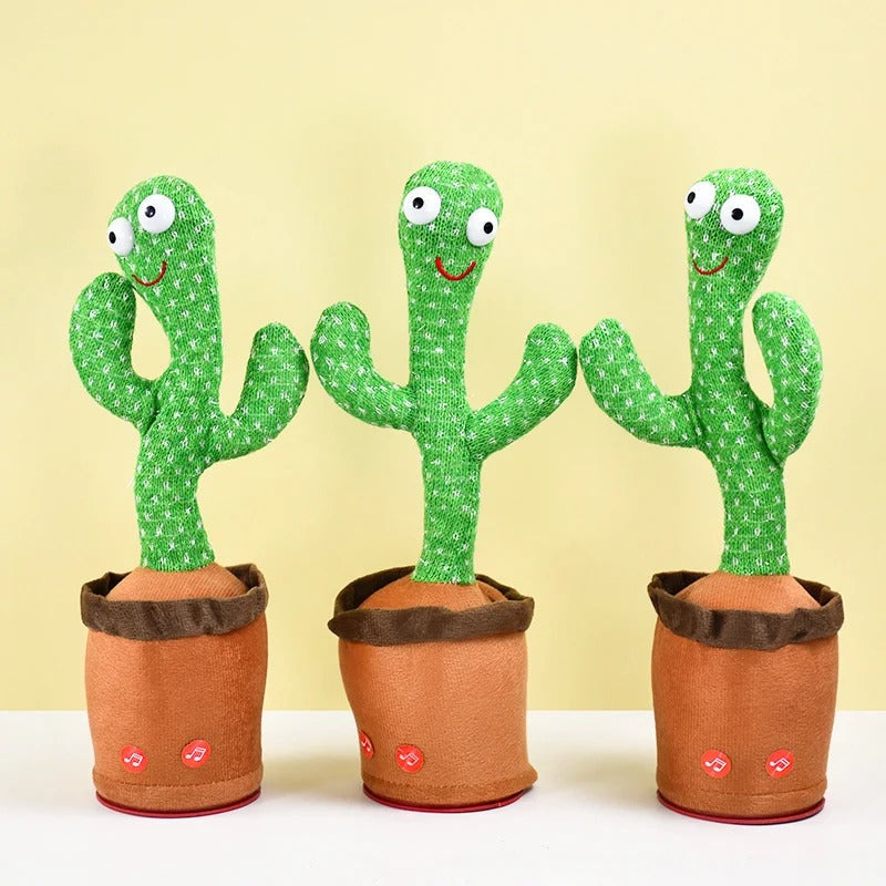 Interactive speaking cactus toy with USB rechargeable cable and colorful LED lights for kids