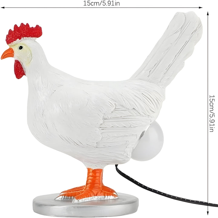 Full product dimensions diagram of the chicken table lamp showing height and length in cm