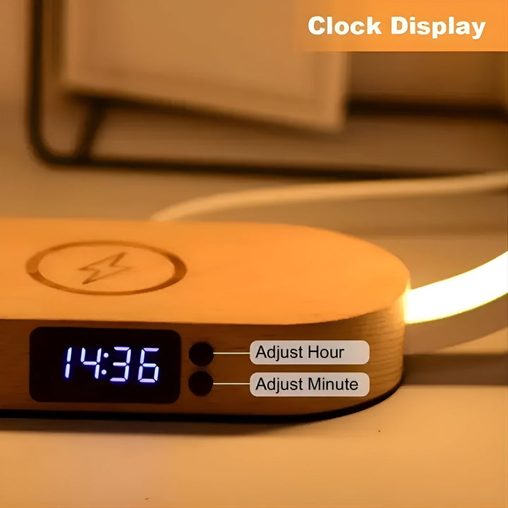 Sleek modern lamp demonstrating wireless phone charging feature