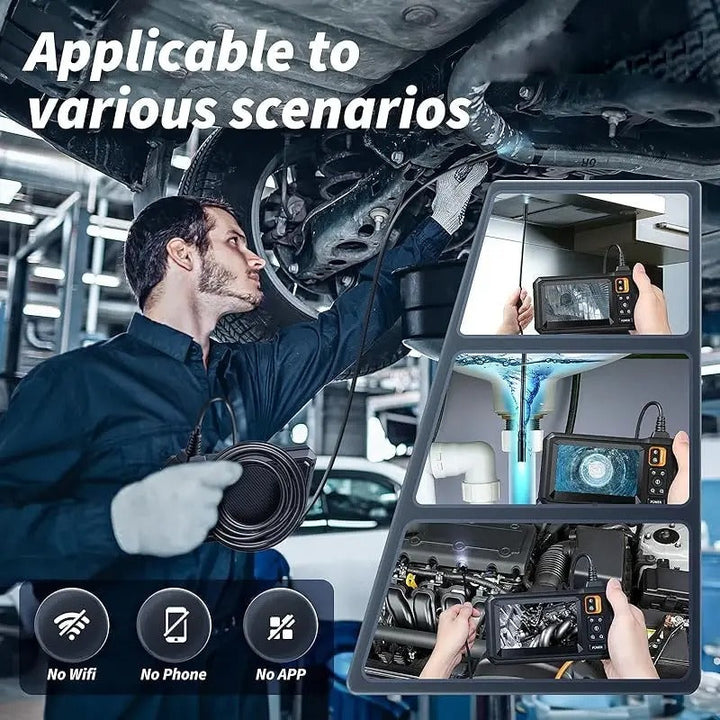 Handheld borescope inspection camera showing high-definition screen details