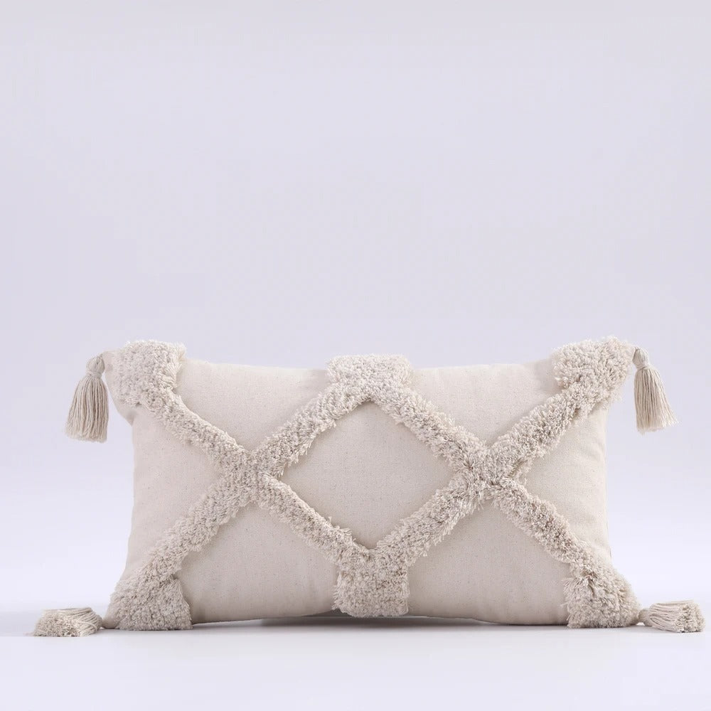 Decorative sofa pillow cover with stylish boho tufting