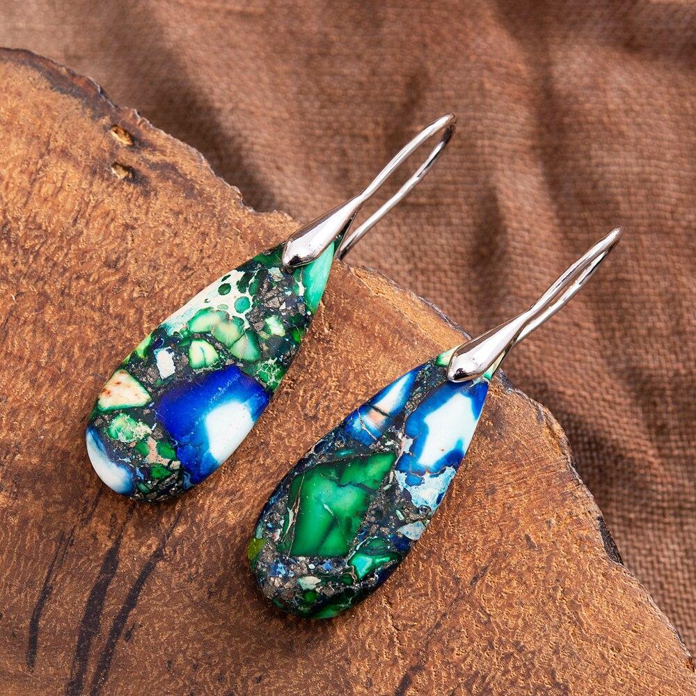 Handmade teardrop stone earrings displayed on minimalist card for women accessories