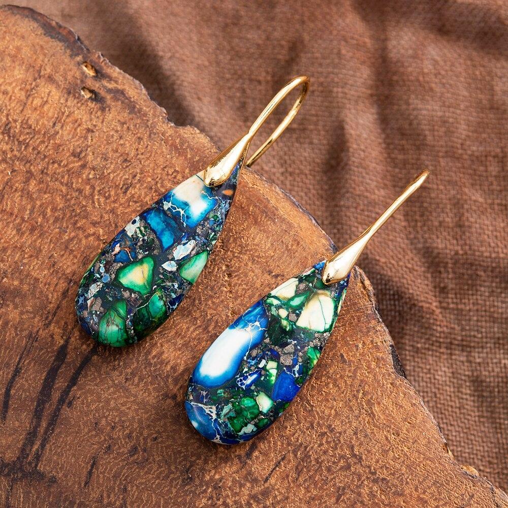 Elegant teardrop stone earrings for women worn, highlighting natural gemstone jewelry