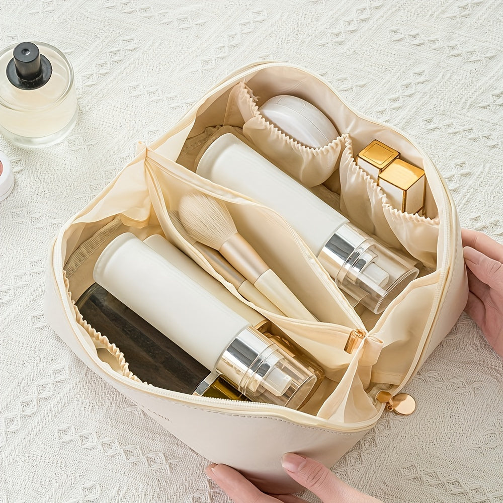 White travel cosmetic pouch and makeup organizer for women accessories