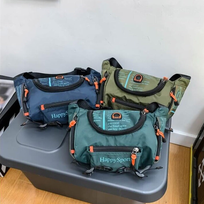 Secure hidden pocket feature on the back of the mens outdoor waist pack.