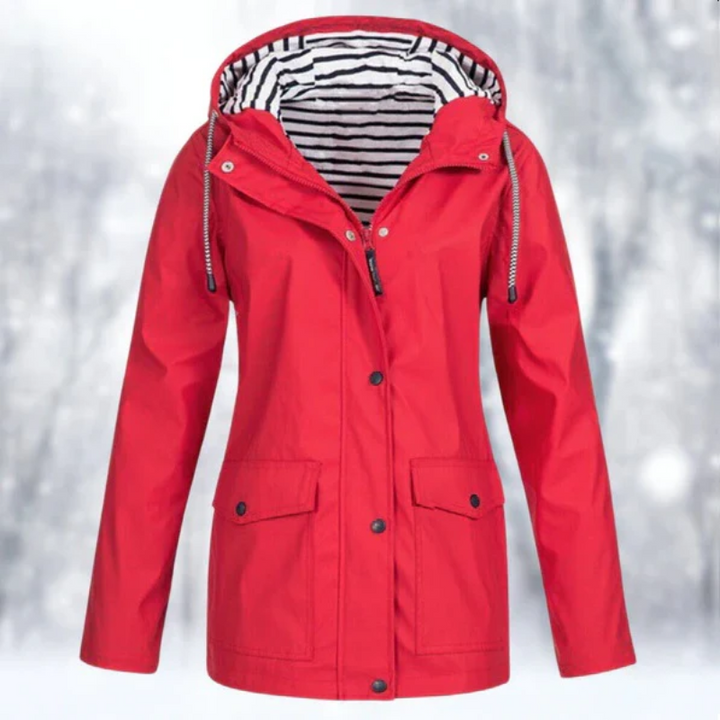 Stylish women fashion hooded coat in bright yellow for rainy days