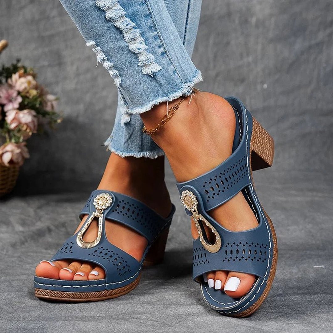 Stylish orthopedic footwear for women showing side profile and cushioned sole