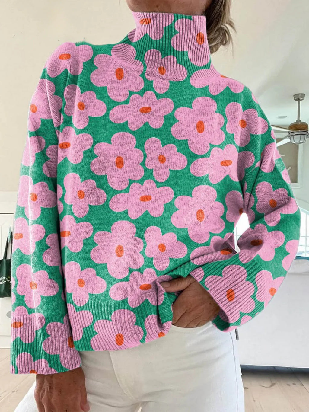 Willaine | Women’s Floral Mock Neck Long Sleeve Sweater