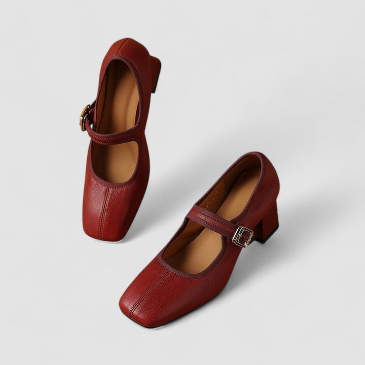 Comfortable red block heel Mary Jane shoes for women daily wear