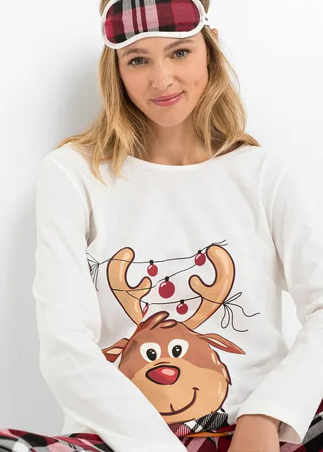 Matching family christmas pajamas with reindeer print sleepwear