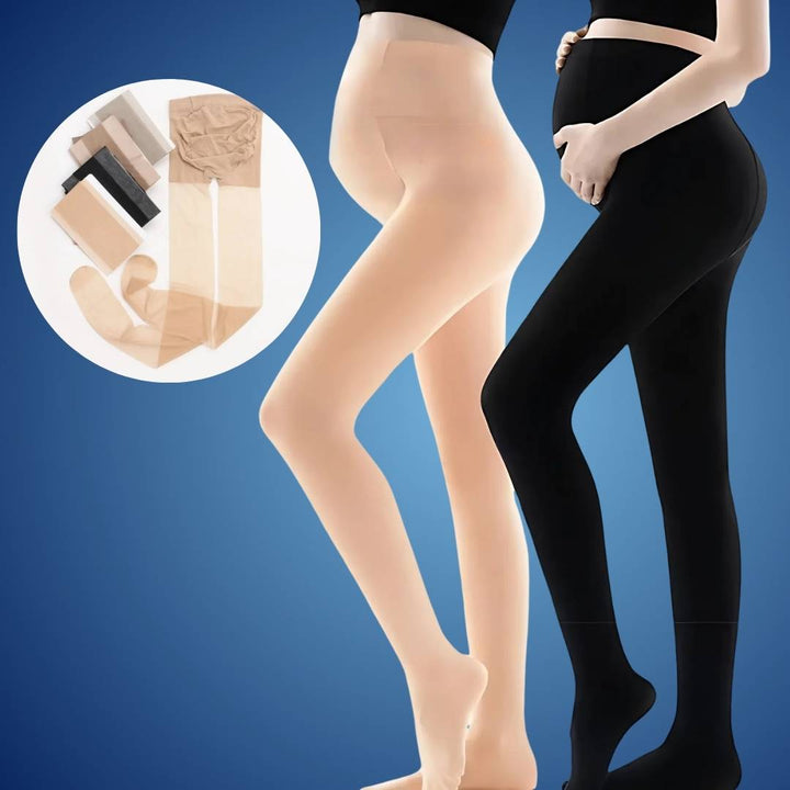 Maternity compression tights in black and beige with fleece lining options