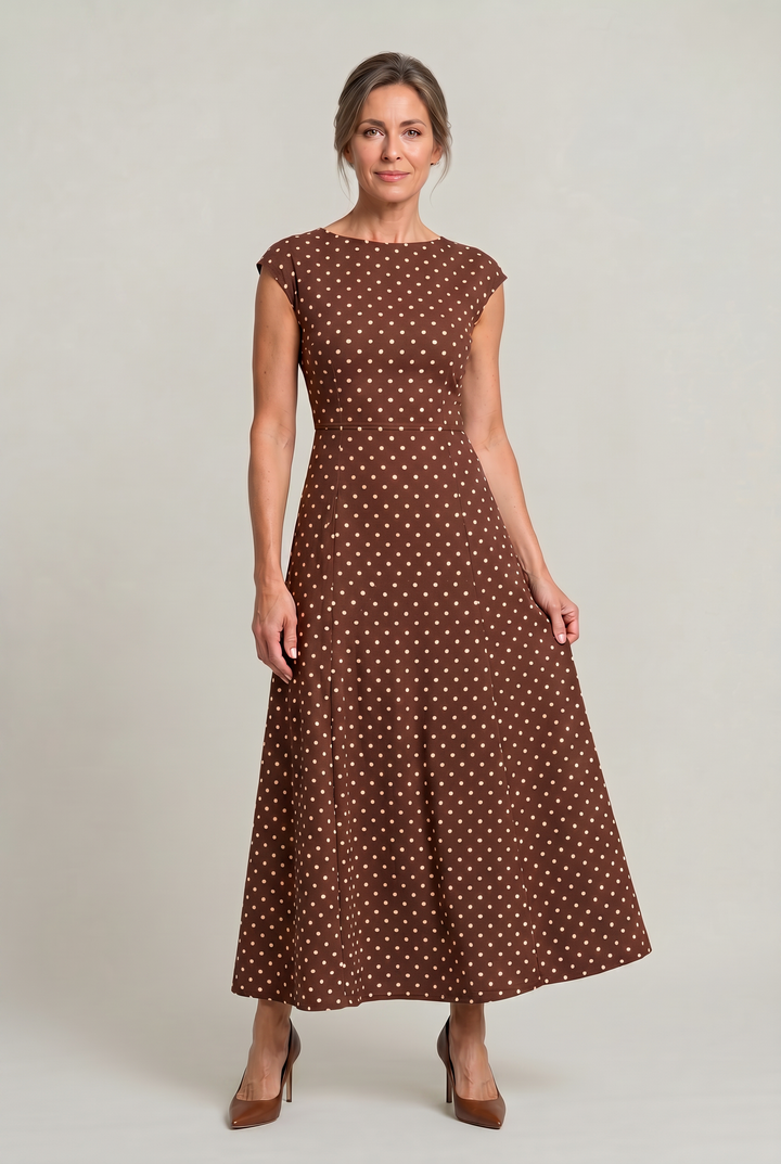 Cap sleeve women's maxi dress with playful polka dot pattern for cocktails