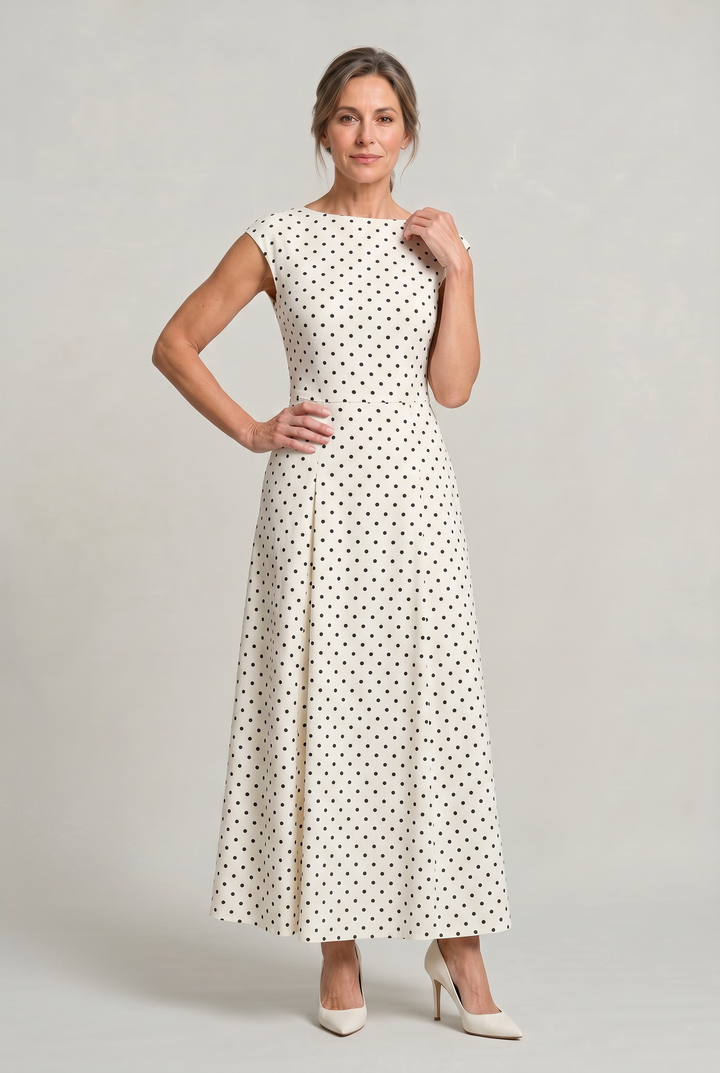 Flowing polka dot maxi dress designed for formal events and evening parties