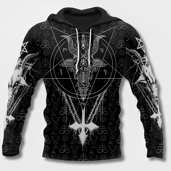 Casual hooded sweatshirt featuring intricate Norse Viking graphic art