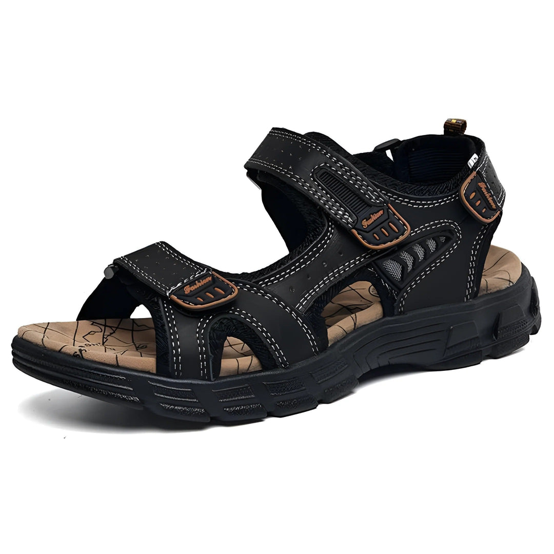 Men's adjustable comfort sandal in black with contrast stitching