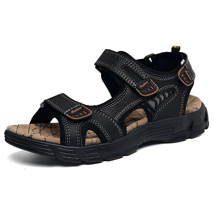 Men's adjustable comfort sandal in black with contrast stitching
