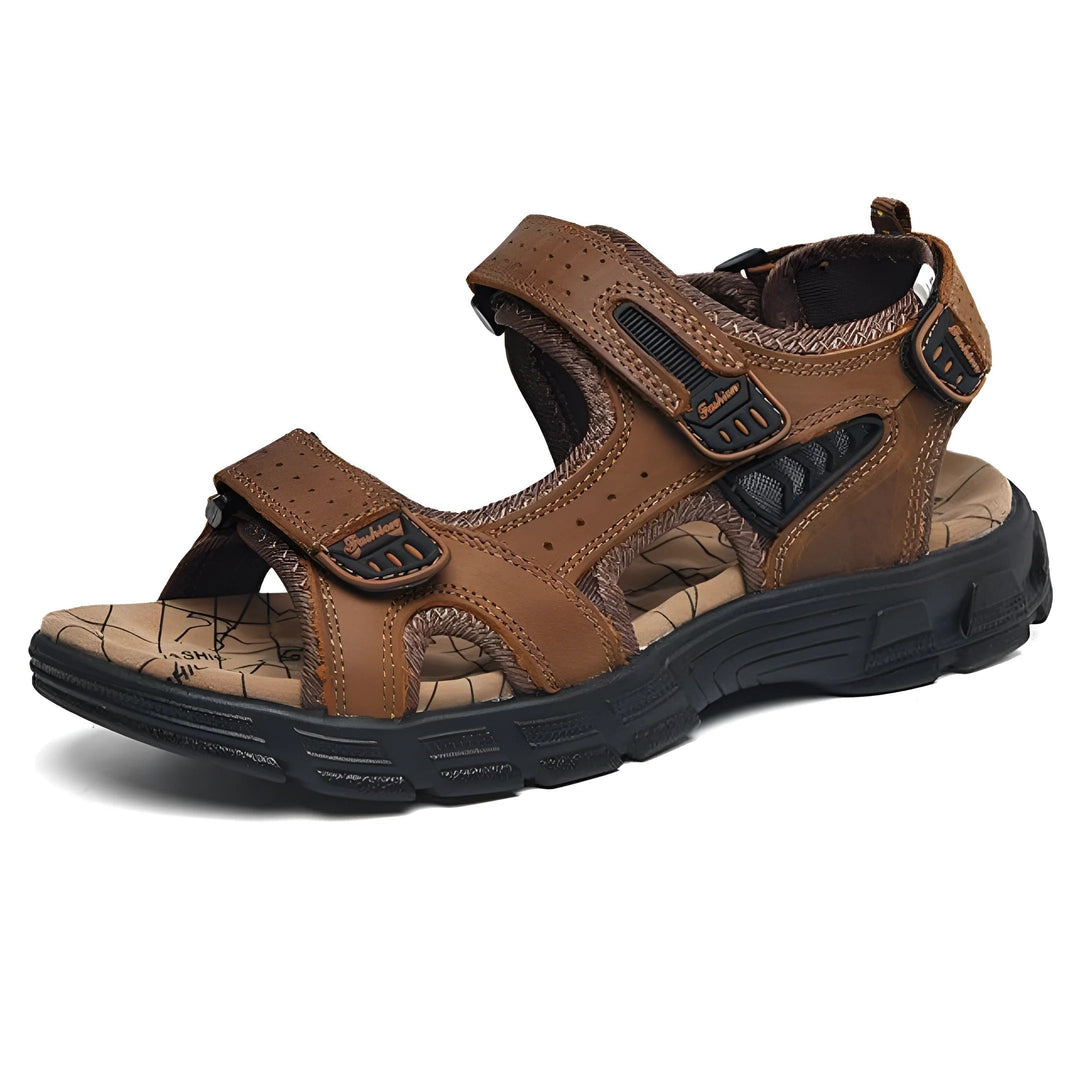Men's adjustable comfort sandal in brown side view