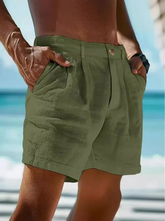 Mens khaki casual summer shorts regular fit for beach wear