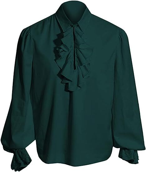 Dark green men's historical ruffled shirt for cosplay and theater