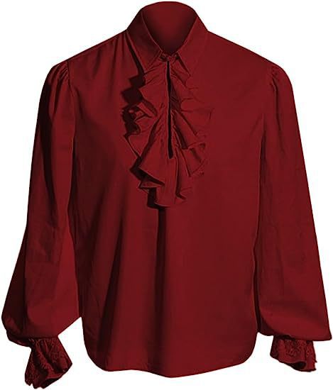 Close up of renaissance clothing showing intricate ruffle details on mens shirt
