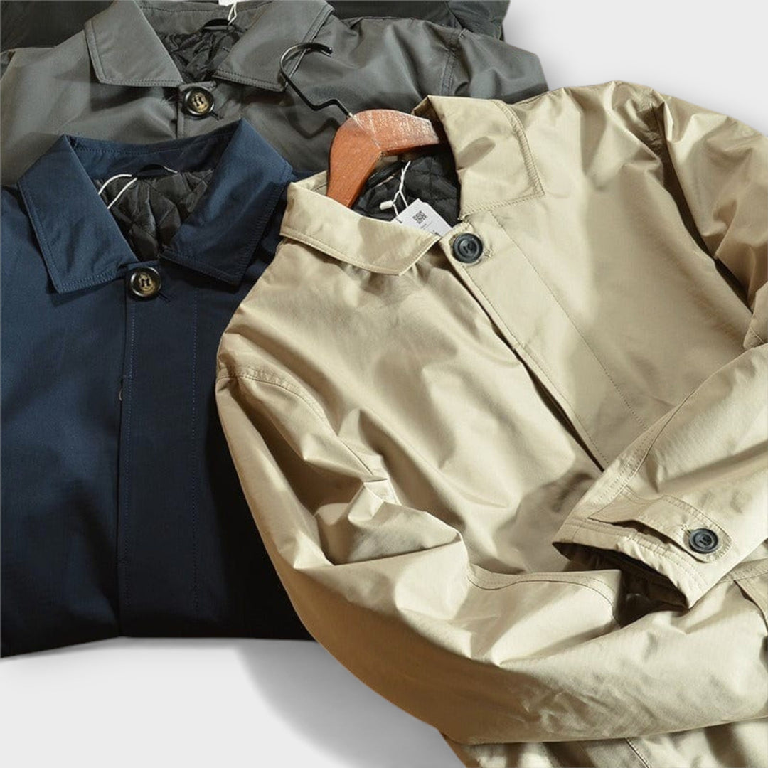 Full length view of mens classic car coat and winter outerwear style