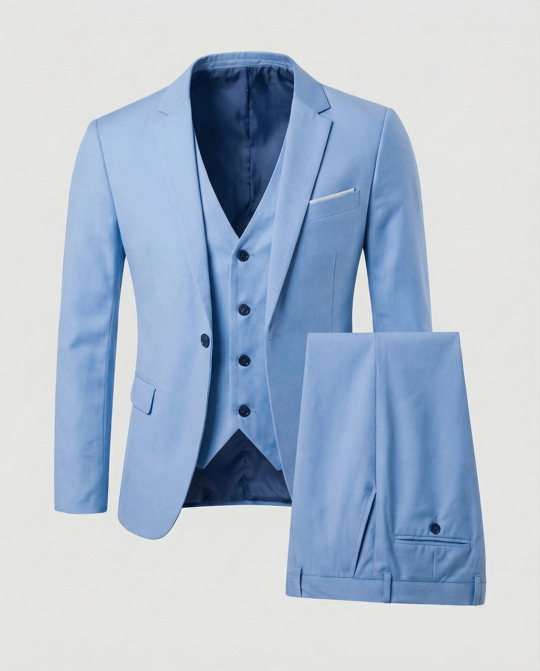 Mens classic three-piece tailored suit jacket detail and lapel view