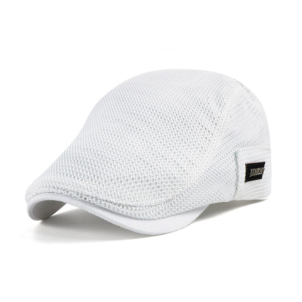 White breathable mesh flat cap for men