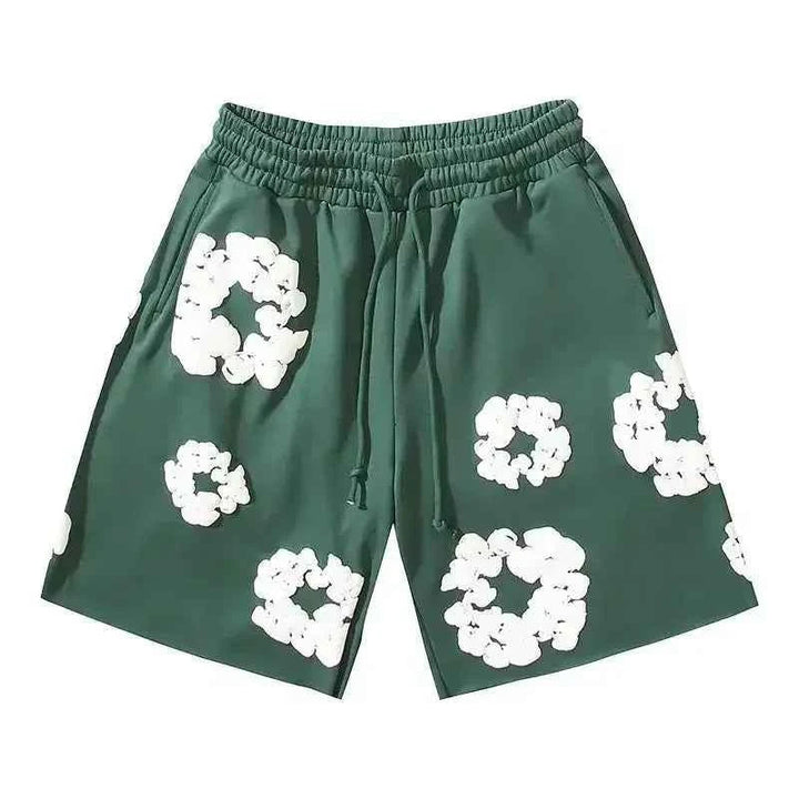 Flat lay of mens casual wear floral shorts for summer fashion