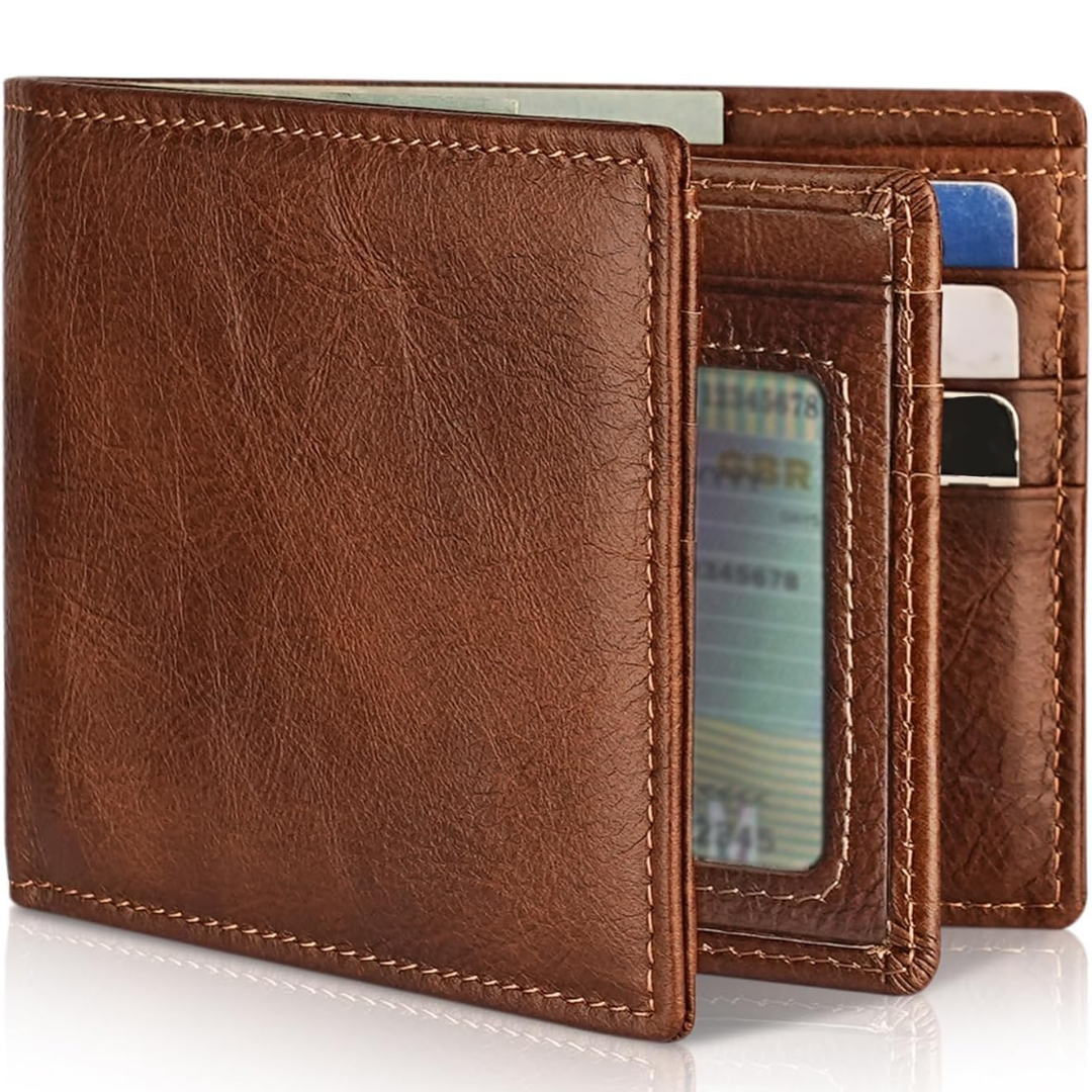 Mens accessory bifold wallet angled view highlighting slim profile