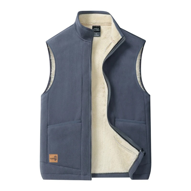 Men's insulated winter vest in gray color displayed flat