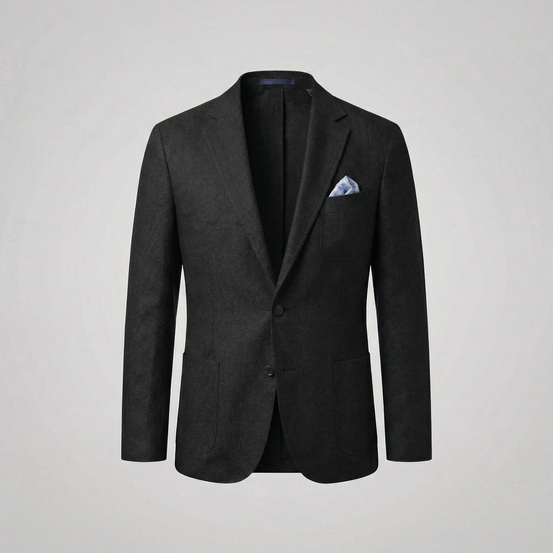 Collar and lapel detail of mens fashion lightweight blazer outerwear