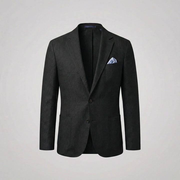 Collar and lapel detail of mens fashion lightweight blazer outerwear