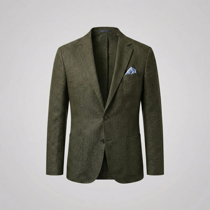 Back view of mens summer blazer showing tailored fit and vent