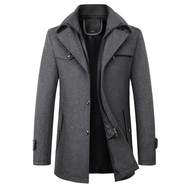 Men's Grey Mid-Length Pea Coat front view