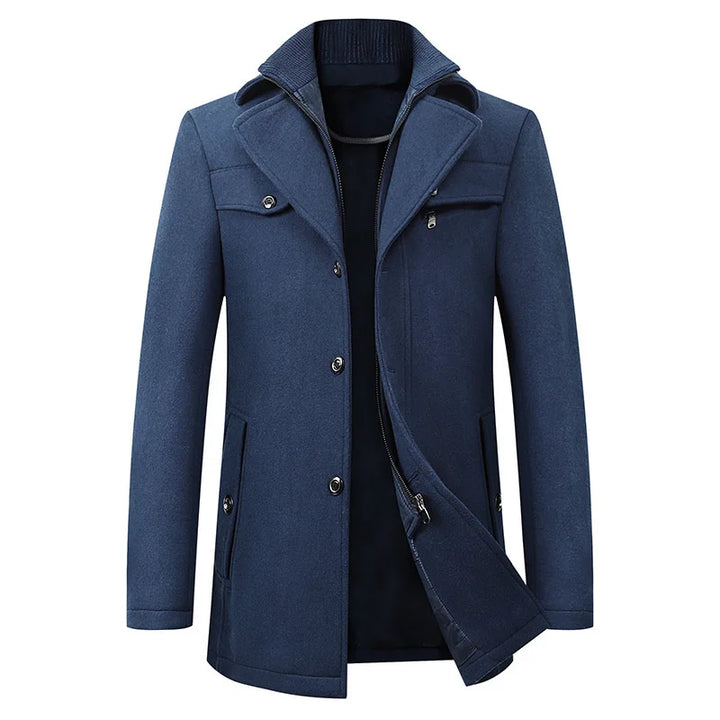 Men's Navy Mid-Length Pea Coat front view