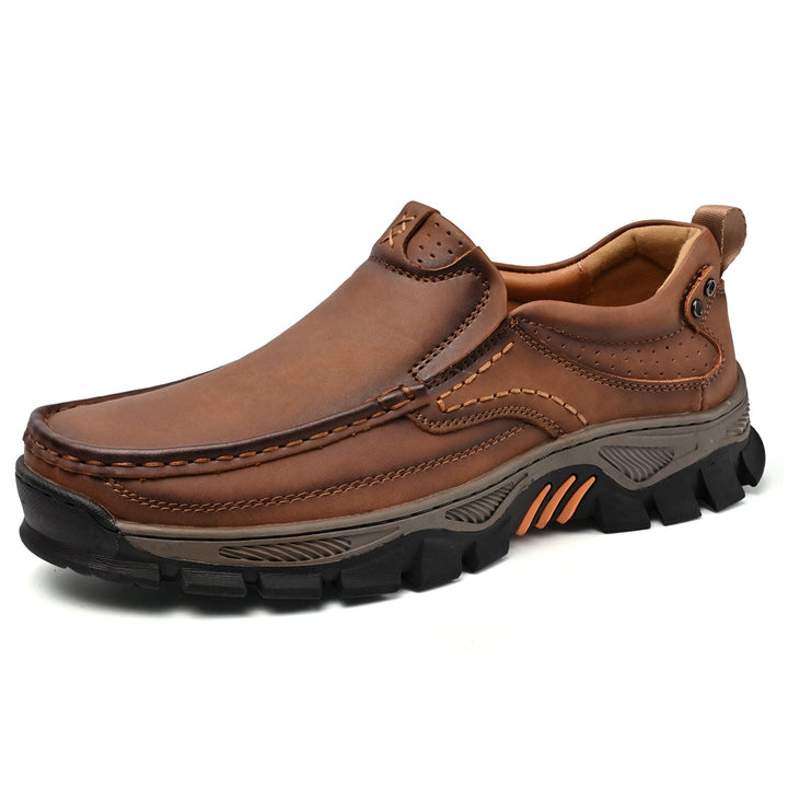 Men's brown orthopedic transition boot side profile view