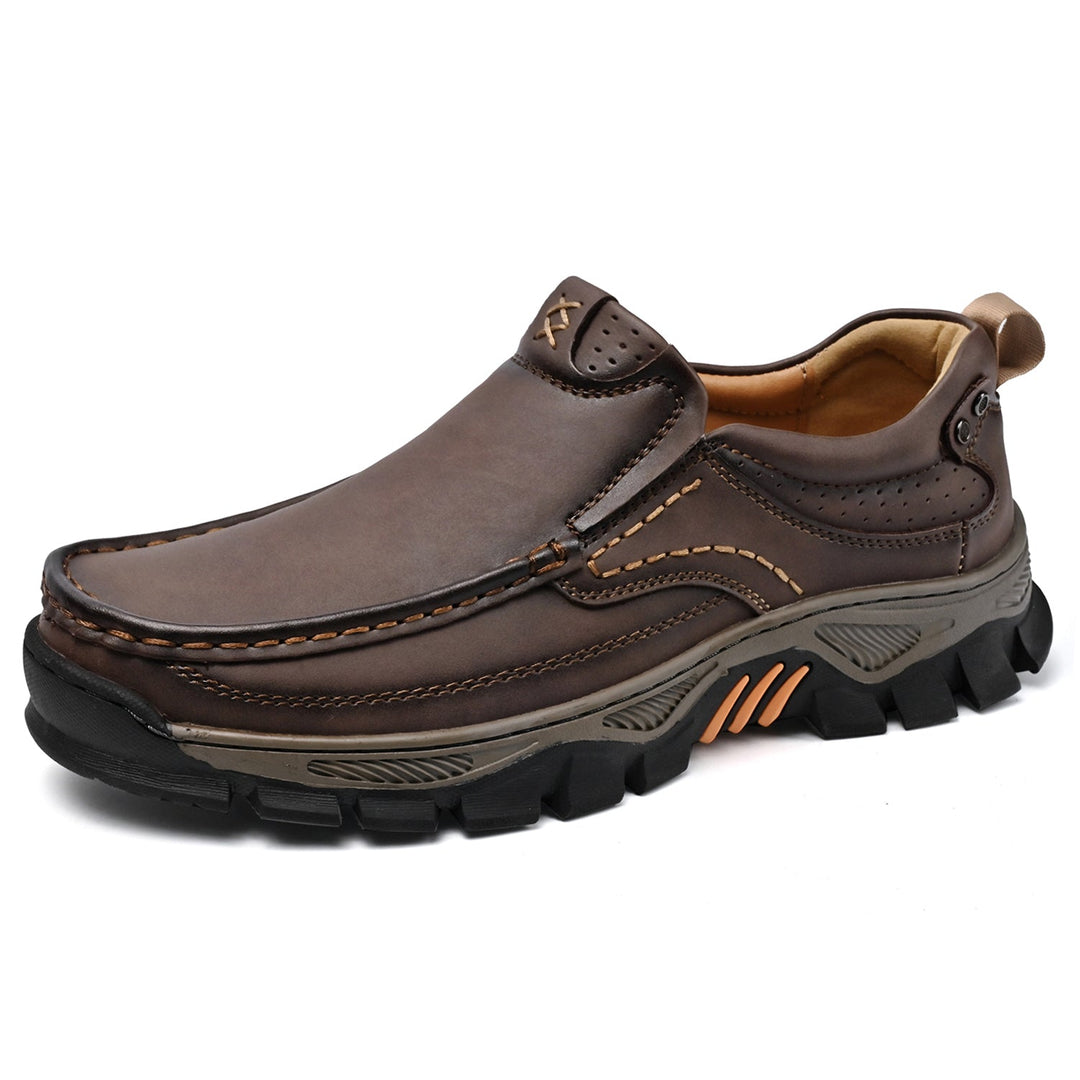 Men's brown orthopedic transition boot angled display