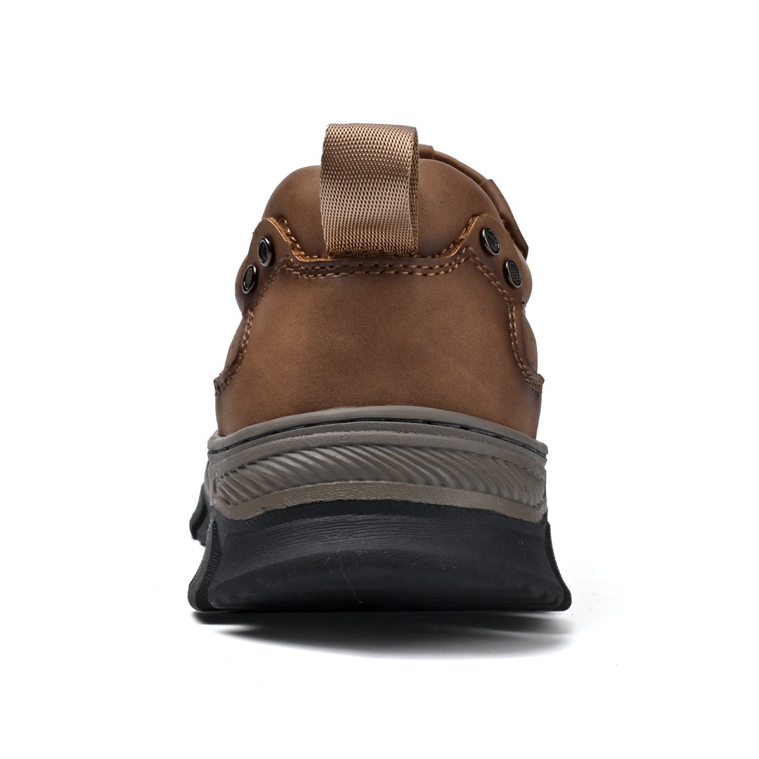 Close up of slip resistant rubber outsole on men's comfortable orthopedic footwear