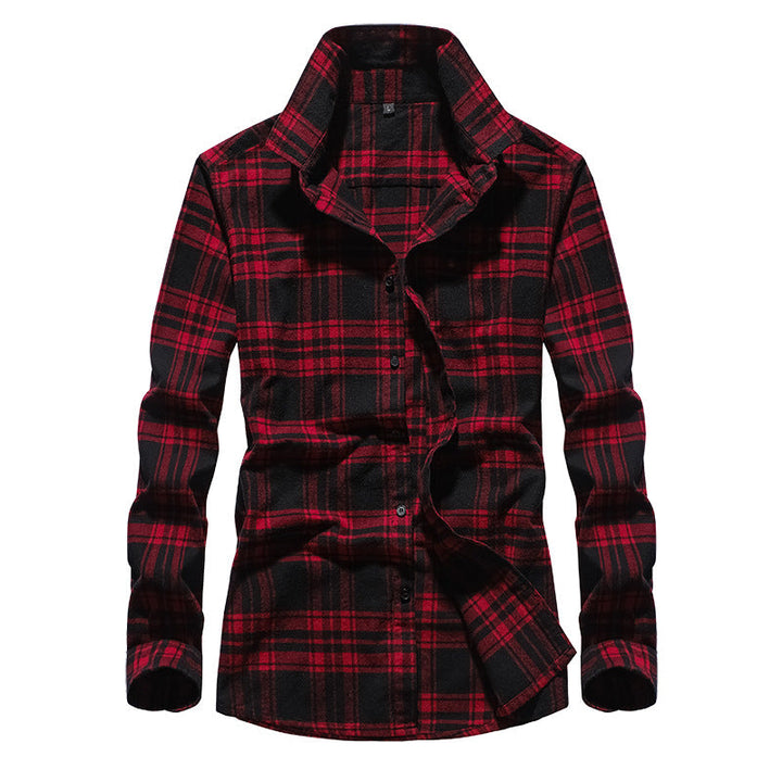 Detailed view of buttons and fabric on mens checked shirt