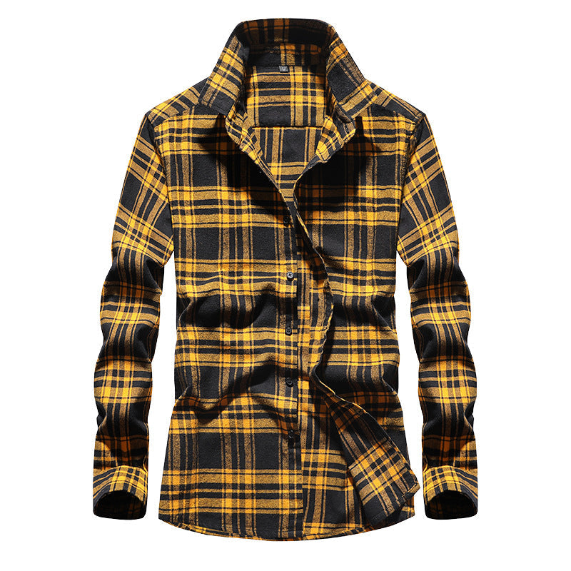 Mens checked flannel shirt with long sleeves and Kent collar