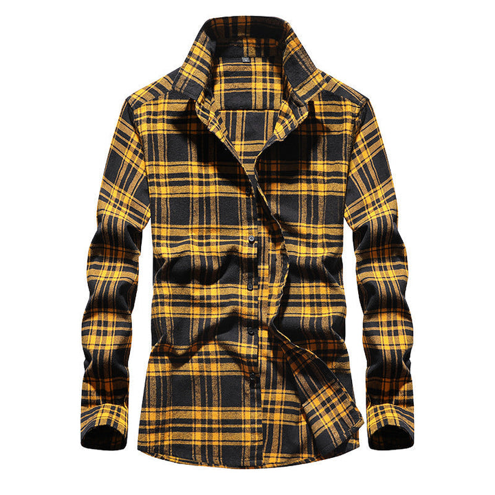 Mens checked flannel shirt with long sleeves and Kent collar