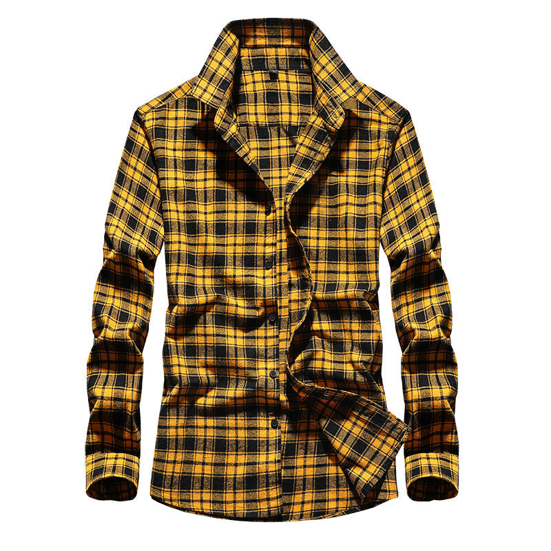 Mens fashion long sleeve button-down checked flannel shirt