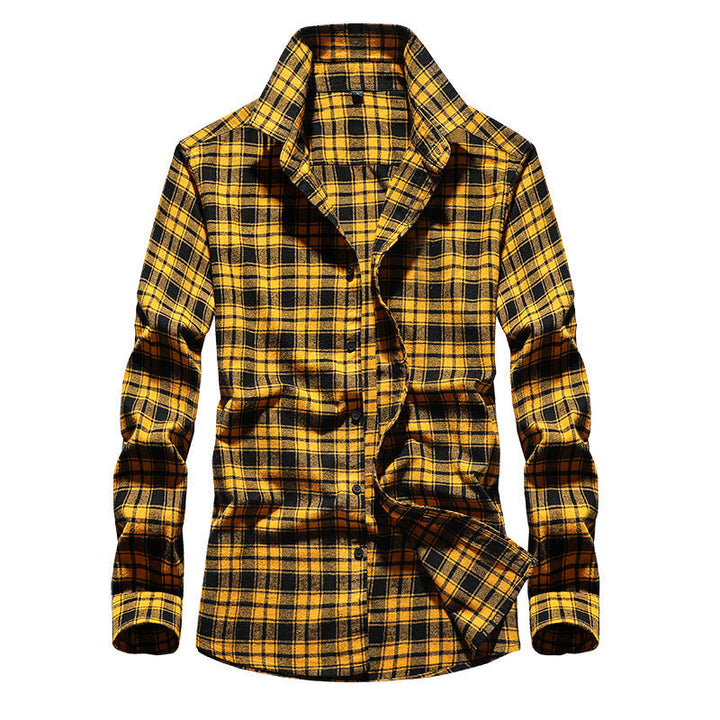 Mens fashion long sleeve button-down checked flannel shirt