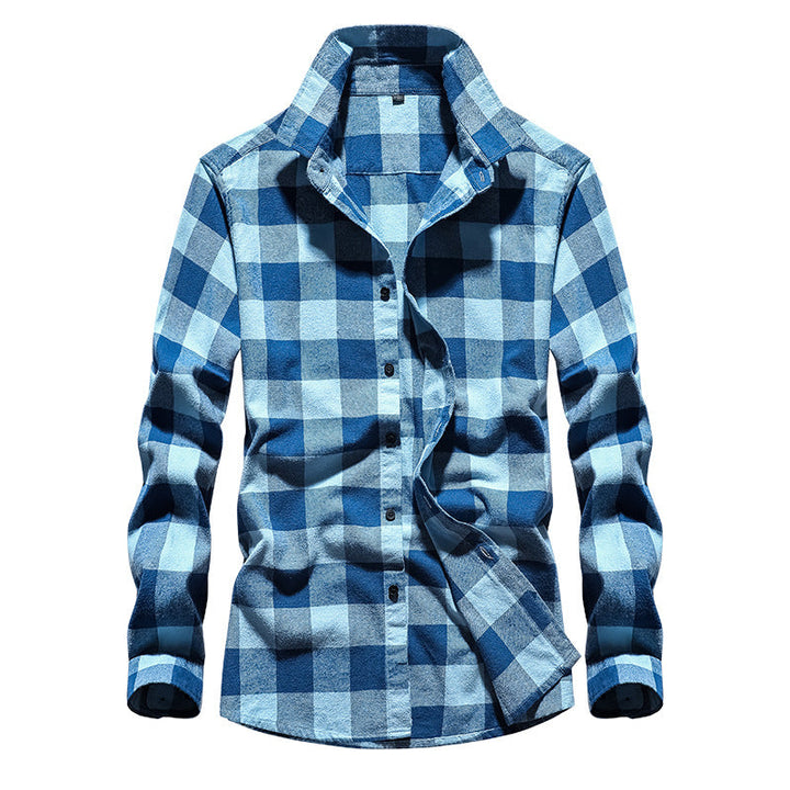 Classic fit mens plaid shirt with Kent collar for cool weather