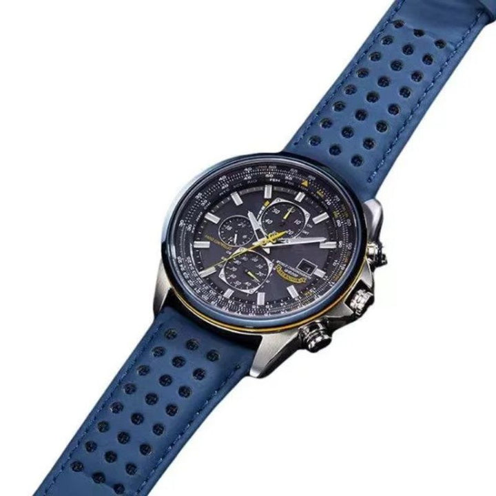 Stylish mens quartz wristwatch with a rich brown leather band and minimalist face