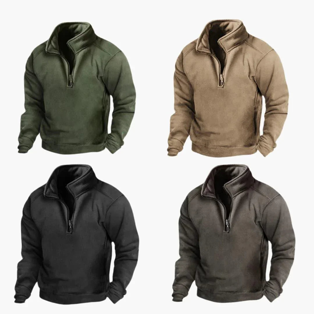 Casual outerwear mens fleece pullover featuring a quarter-zip and stand collar