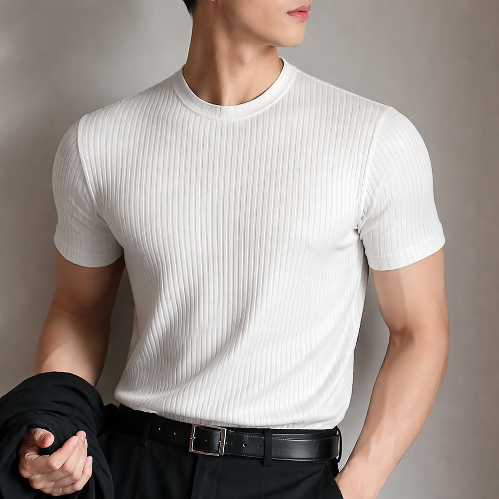 Men's ribbed sculpted fit t-shirt in casual crewneck style