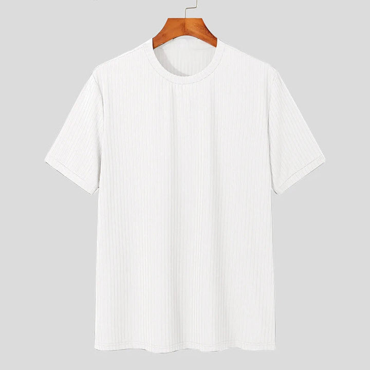 Back view of men's tailored sculpted fit short sleeve top