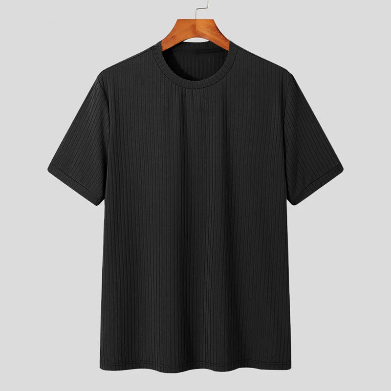 Men's casual ribbed t-shirt showcasing slim silhouette